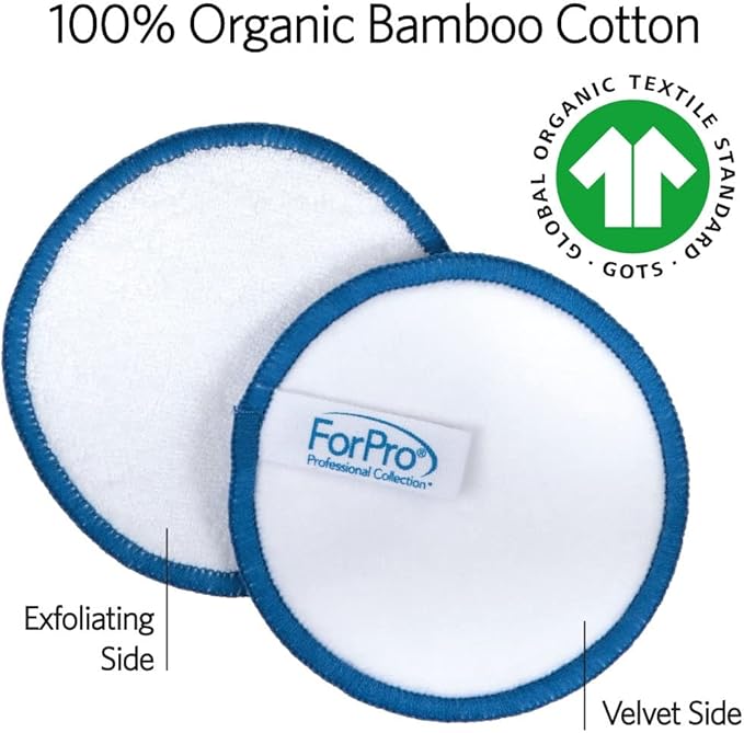 ForPro Professional Collection Expert Reusable Cotton Rounds (20 Pack), 100% Organic and Bamboo Makeup Remover Pads, Includes Drawstring Laundry Bag and Storage Container