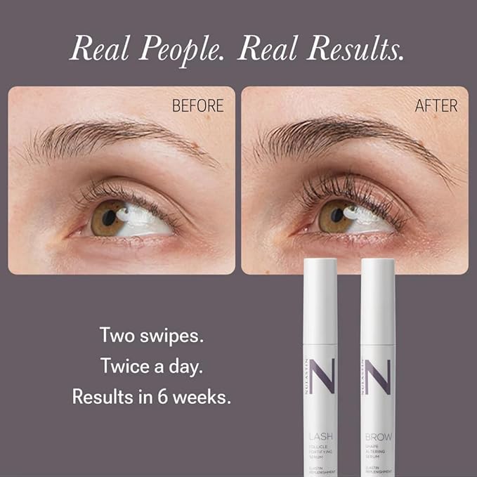 NULASTIN Eyelash Serum & Brow Serum - Lash & Brow Dual System - Eyebrow & Eyelash Enhancing Serums with Keratin & Peptides for Fuller Looking Lashes & Brows (2 Count, 0.1 Fl Oz Each)