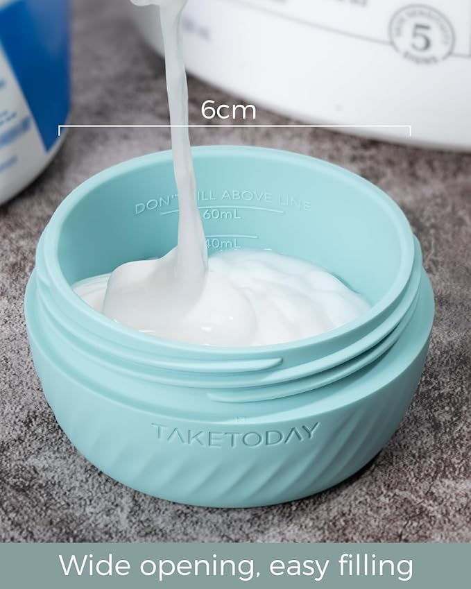 TakeToday Travel Containers for Toiletries, Leak-proof, TSA Approved, Refillable Silicone Cream Jars with Lid Travel Size Essential for Cosmetic toiletry Cream, 3oz, 4 Pack (Grey)
