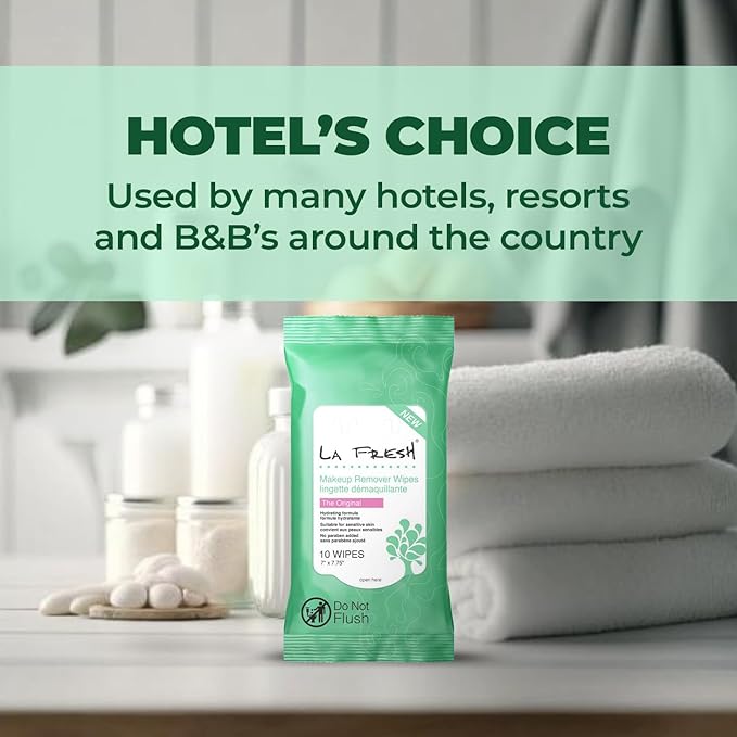 LA Fresh Makeup Remover Wipes with Vitamin E - For Face, Eyes, Lips - Face Wipes Travel Essentials Pack, of 3 10-count Pouches (30-count)