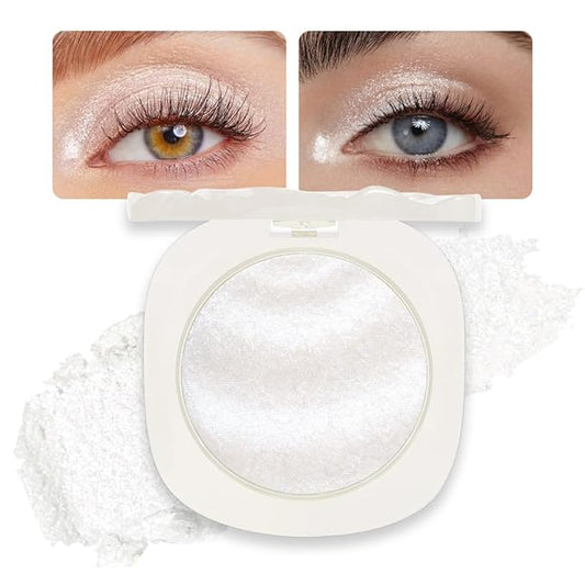 Pearl White Silver Shimmer Glitter Sparkling Monochrome Eyeshadow Palette,Metallic Single Eye Shadow for Older Women,Long Lasting Naturing-Looking Eye Makeup