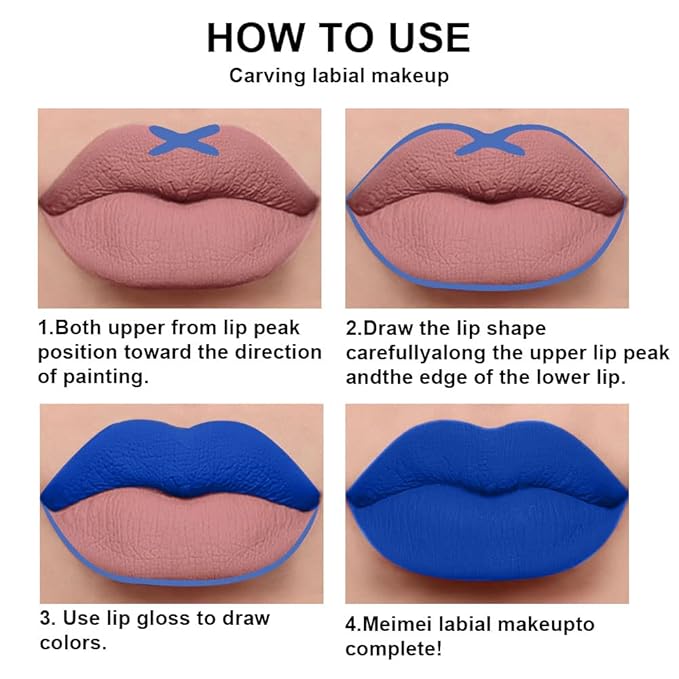 AMY'S DIARY 2pcs Blue Matte Lip Liner and Lipstick Makeup Set, Liquid Lipstick 24H and Lip Liner Set Matt Liquid Lips Make Up Waterproof Long Lasting Lipstick Matte Kit with Lip liner (08)
