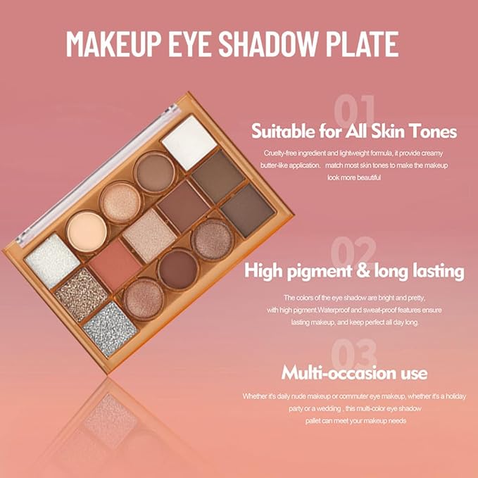 Eyeshadow Palette Makeup โ Neutral Nude Matte & Shimmer Eyeshadow Palette, High Pigment Waterproof Glitter Eye shadow,Blendable Pink, Brown, Rose Gold Eye Makeup (F-01#, 1 Count (Pack of 1))