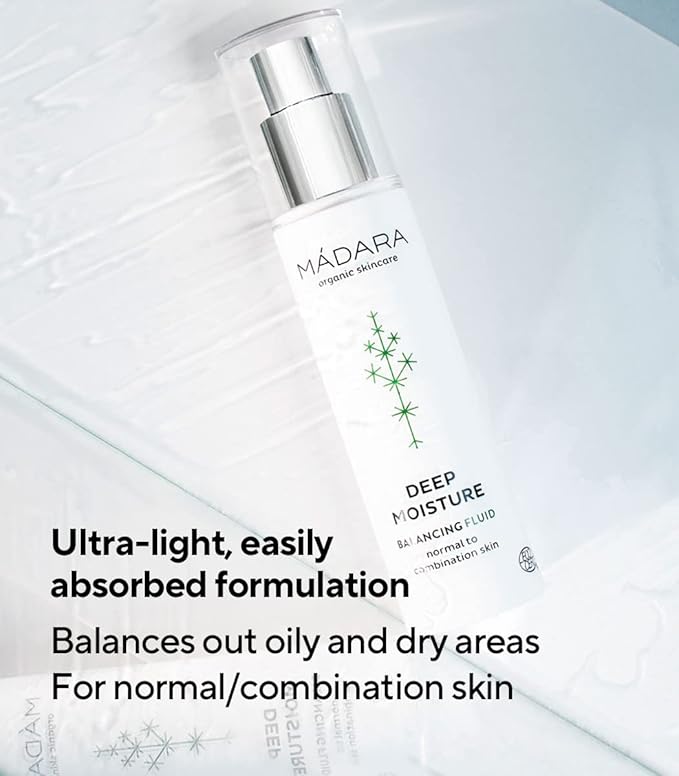 MÁDARA Organic Skincare | Deep Moisture Fluid - 50ml, Ultra-light texture, 24-hour hydration, Balancing, Dermatologically tested, Ecocert certified, Recyclable packaging.