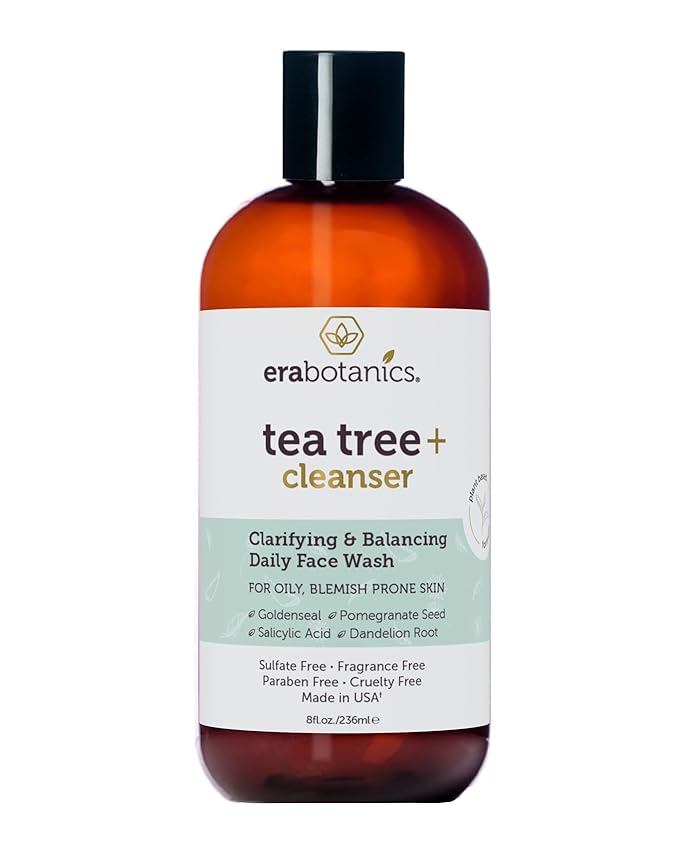 Era Organics Purifying Tea Tree Oil Face Wash - Balancing Cleanser for Oily, Blemish-Prone Skin with Salicylic Acid - Sulfate-Free, Fragrance Free, Made in USA