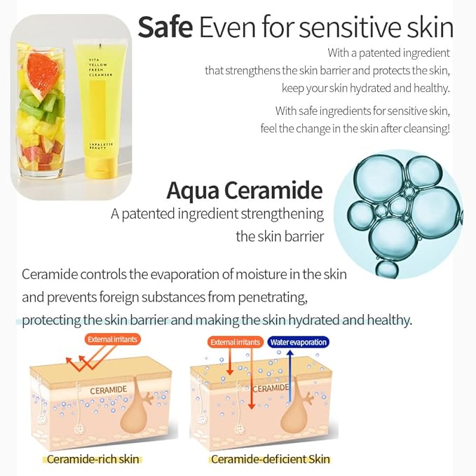 lapalette Vita Yellow Fresh Cleanser | Gentle Make-up Remover | 1-step Cleanser | 88% Moisturizing Essence | Natural Vitamin | Korean Skincare 3.38fl.oz