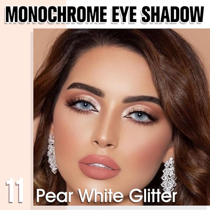 Pear White Glitter Single Eyeshadow, Lightweight Blendable Mini Eye Shadow for Older Women, Monochrome Eyeshadow Palette Makeup Pigmented Waterproof, Vegan & Cruelty-Free, 11