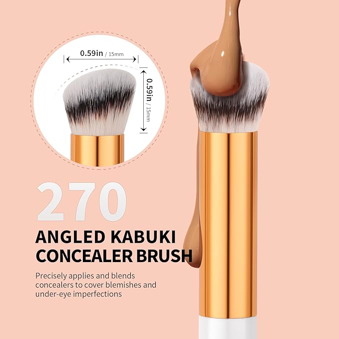 docolor Concealer Brush, 2PCS Angled Concealer Brushes Under Eye Mini Angled Flat Top Kabuki Nose Contour Brush for Concealing Blending Setting