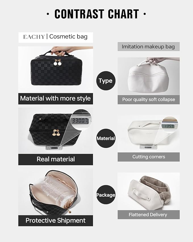 EACHY Travel Makeup Bag,Large Capacity Cosmetic Bags for Women,Waterproof Portable Pouch Open Flat Toiletry Bag Pattern Makeup Bag