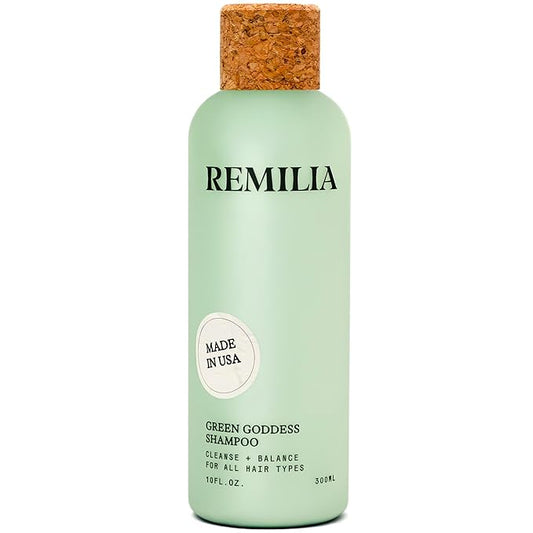 REMILIA Green Goddess Shampoo for Damaged Hair – With Rosemary Oil & Green Tea Extract – Cleansing, Strengthening, Vegan – Made in USA – 8.5 fl oz