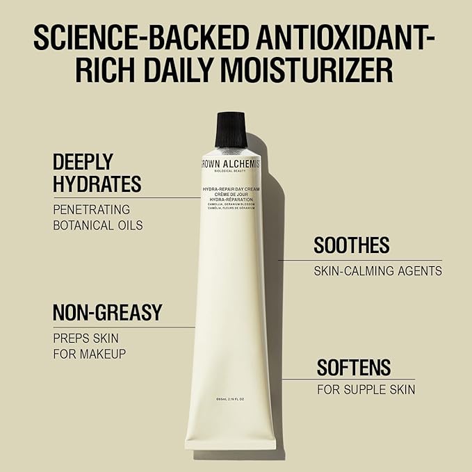 Grown Alchemist Hydra-Repair Day Cream with Camillia, Geranium Blossom & Vitamin E. Face Moisturizer to Prime and Hydrate Skin (65ml).