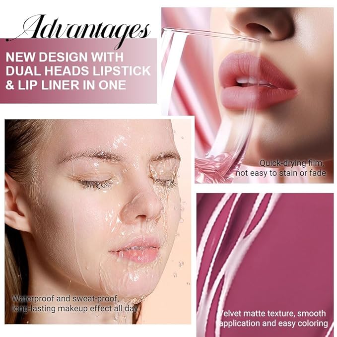 1Pcs 2 in 1 Rose Plum Matte Lip Liner and Liquid Lipstick Stain Makeup Set for women, Rose Long Lasting Smudge Proof Lip Tint Matte Finish Lip Gloss for All-Day Color Hold Easy to Use 28#