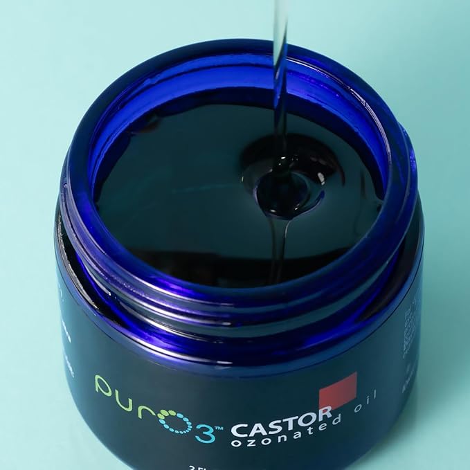 PurO3 Ozonated Castor Oil – Pure, Natural, Organic Skincare for Face & Body – Oxygenated Healing Lotion, Moisturizer & Beauty Cream in a Glass Jar – O3 Therapy Salve, 2 oz