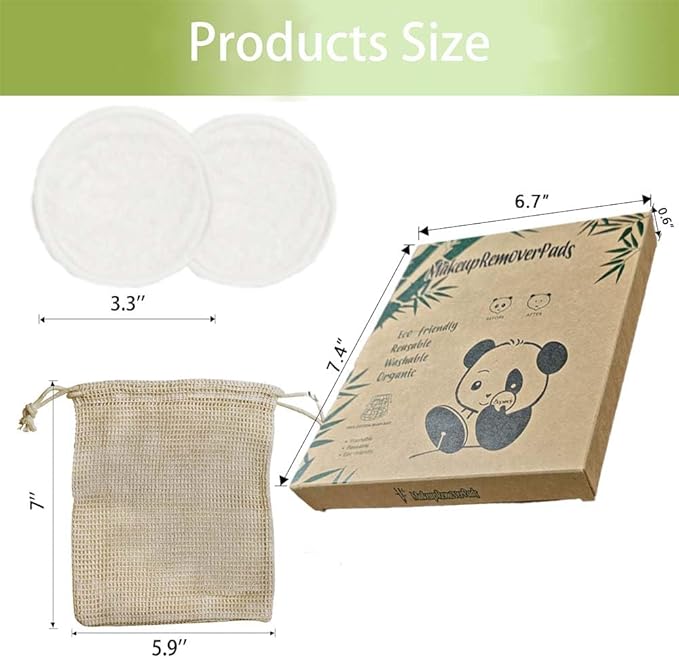 28 Pack Reusable Makeup Remover Face Pads with Laundry Bag Washable Soft and Comfortable Cleaning Face Skin,Washable Bamboo Cotton Rounds White