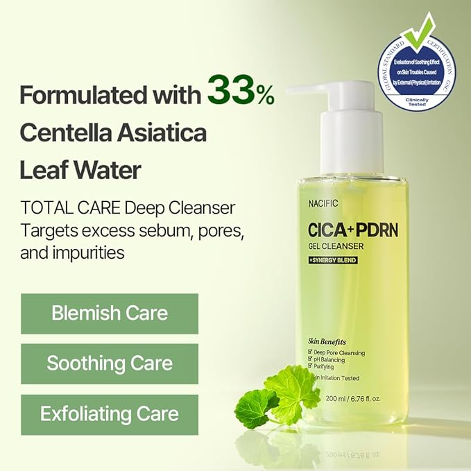 NACIFIC Cica PDRN Gel Cleanser 6.76 fl oz 200ml – Centella Asiatica, Low pH Deep Pore Cleanser for Sensitive Skin, Soothing & Purifying Korean Face Wash