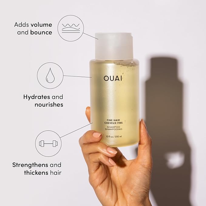 OUAI Fine Shampoo and Conditioner Set - Sulfate Free Shampoo and Conditioner for Fine Hair - Made with Keratin, Marshmallow Root, Shea Butter & Avocado Oil - Free of Parabens & Phthalates (10 Fl Oz)