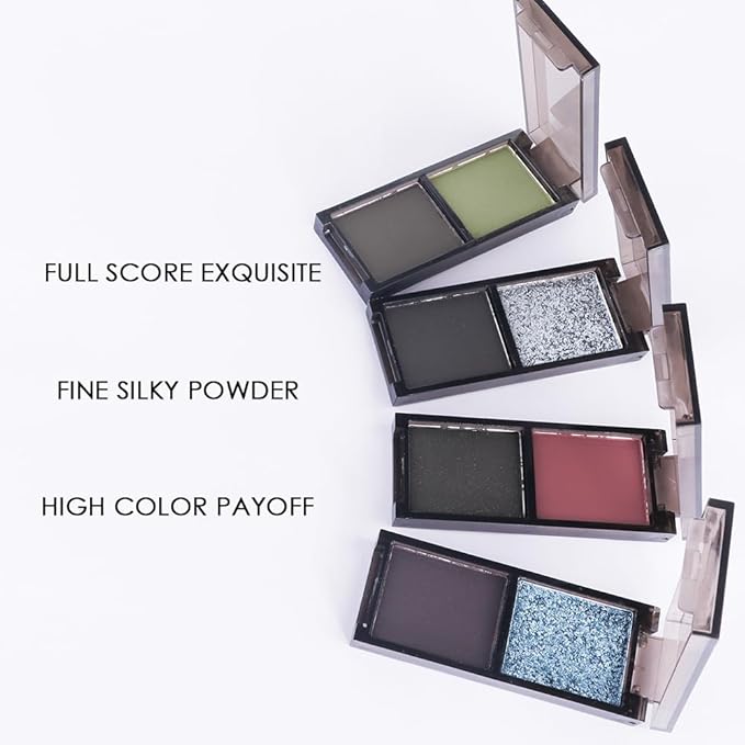 Gray Black Two Color Matte Shimmer Glitter Eyeshadow,Bright Eye Shadow Powder,Professional Long-Lasting Waterproof Makeup Palette,Blendable,Easy-To-Apply and Compact for Travel