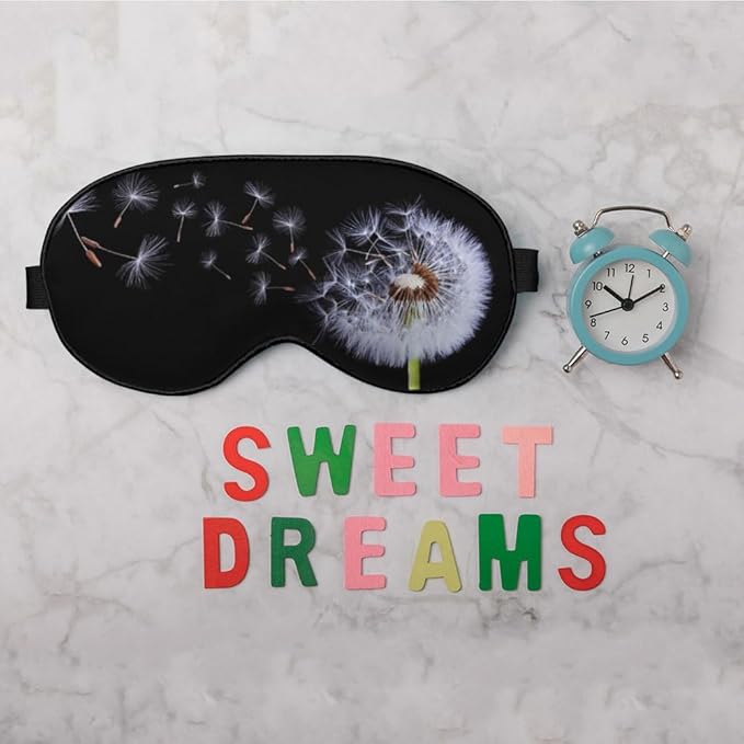 Dandelion Eye Mask Sleeping Mask Fluffy Flowers Plant Black Sleep Masks Silky Soft Eye Cover for Women Men Shading Blindfold for Air Travel Sleeping