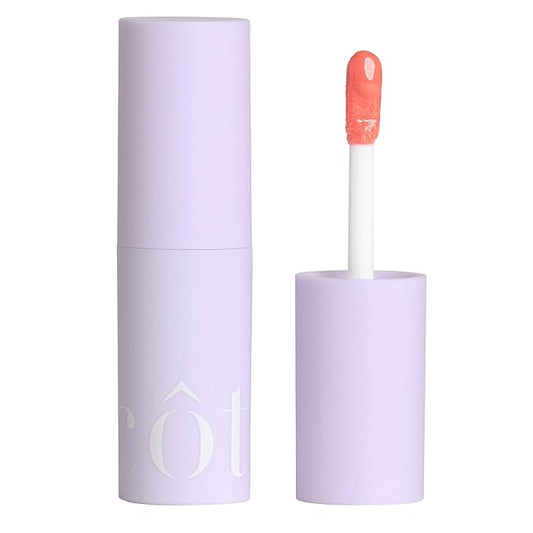 Cรดte Beauty's Peptide Lip Shine in Branson, Ultra Hydrating & Long-Lasting Coral Plumping Lip Gloss for Women with Hyaluronic Acid, Shea Butter & Jojoba Oil, Vegan & Cruelty-Free, 0.12 Fl Oz