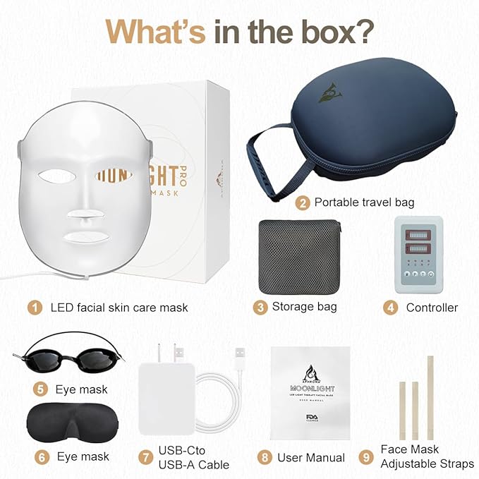 FDA cleared LED Facial Skin Care Mask -Blue & Red Light Treatment Photon Mask (Pearl)