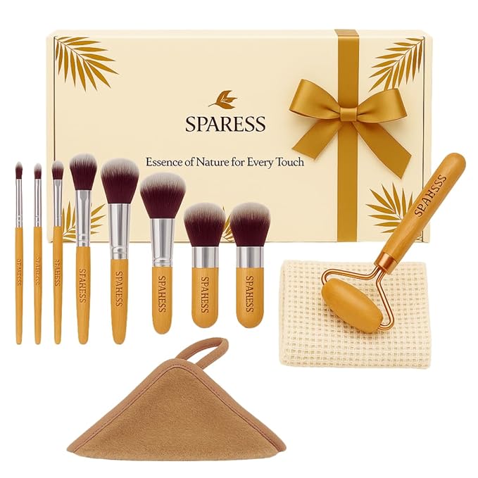 Self Care Unique Organic Spa Set for Teens, Women β Eco Friendly Box with Bamboo Makeup Brush, Wooden Jade Roller & Soft Face Towel β Natural Vegan Gift Box for Birthdays, Holidays & Relaxing Spa Day