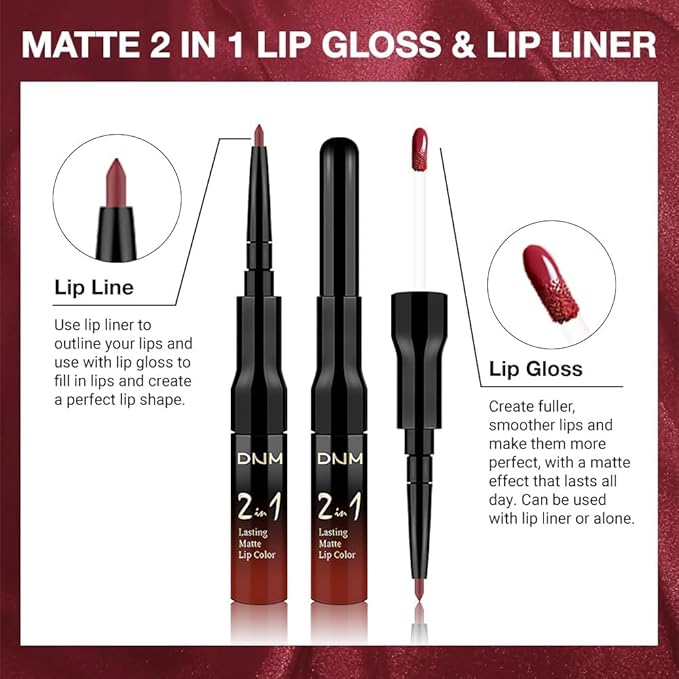 1Pcs 2 in 1 0xblood Red Matte Lip Liner and Liquid Lipstick Stain Makeup Set for women, Red Long Lasting Smudge Proof Lip Tint Matte Finish Lip Gloss for All-Day Color Hold Easy to Use 30#