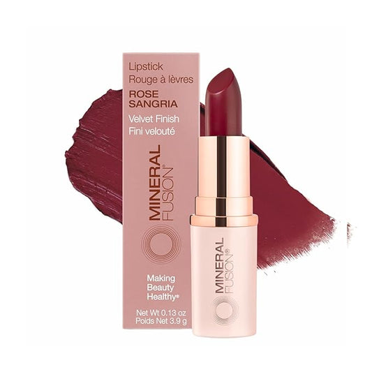 Mineral Fusion Long-Lasting Lipstick, Vivid & Smudge-Free Lip Color with Avocado Oil, Cocoa Seed Butter, Free of FD&C Dyes, Paraben and Gluten, Rose Sangria