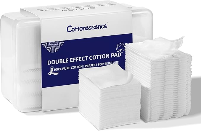 Square Cotton Pads for Face (475 Count) - 100% Pure Cotton, Soft Lint-Free Makeup Remover Pads for Facial and Eye Use, Double-Sided Design to Save Water and Hypoallergenic (75 Thick & 400 Ultra-Thin)