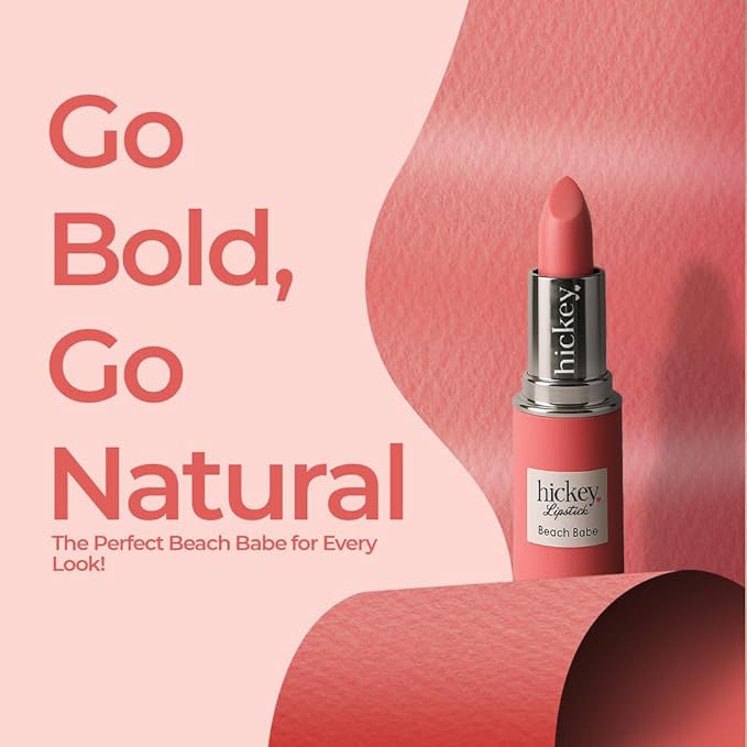 Hickey Lipstick for Women, Organic Beach Babe Coral Lipstick Refill - Hydrating & Moisturizing Long Lasting Lipstick - Vegan & Gluten-Free with Velvet Finish - Highly Pigmented, Smooth & Creamy Makeup
