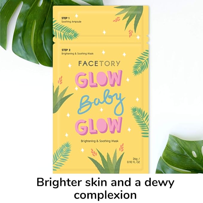 FACETORY K Beauty Face Mask Skin Care - Glow Baby Glow 2-Step Sheet Mask with Niacinamide & Aloe + Calming Ampoule | Brightens, Hydrates, Glowing Skin (10 Pack)