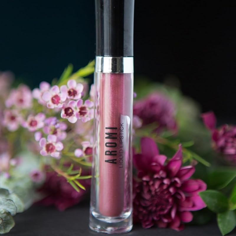 Aromi Metallic Liquid Lipstick | Chestnut Rose Lip Color with Shimmery Finish, Long-lasting + Long Wear, Smudge Proof, Waterproof, Vegan, Cruelty-free (Burgundy Quartz)
