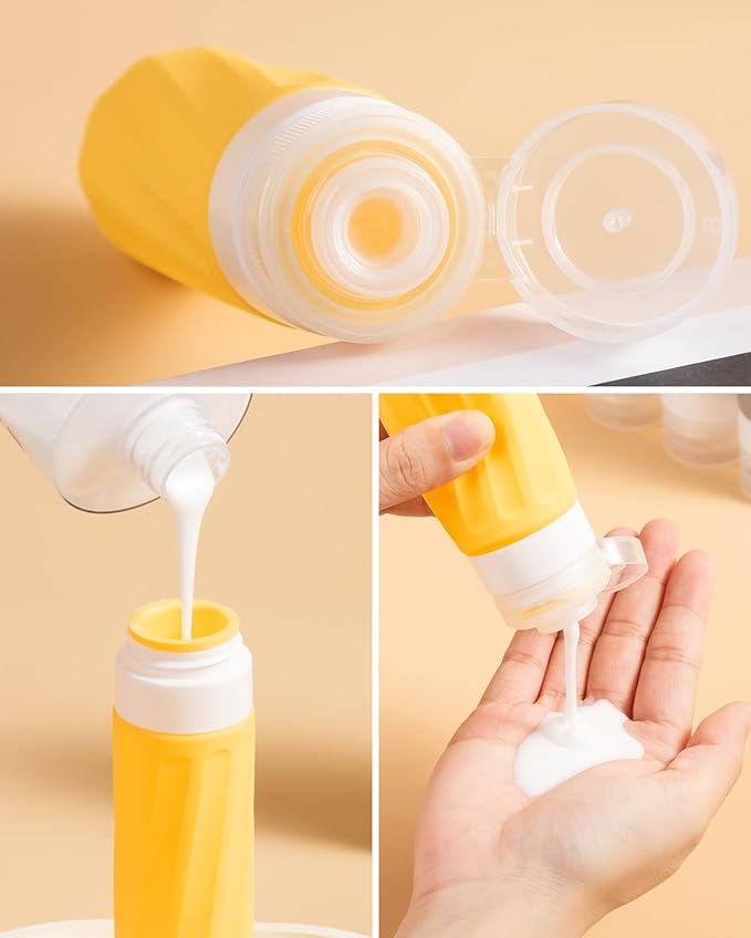 Travel Bottles for Toiletries 8 Pack, Travel Size Toiletries, Tsa Approved Travel Size Containers 3oz, with Travel Essentials Clear Bag, Leak Proof Silicone Squeezable Creams Jars