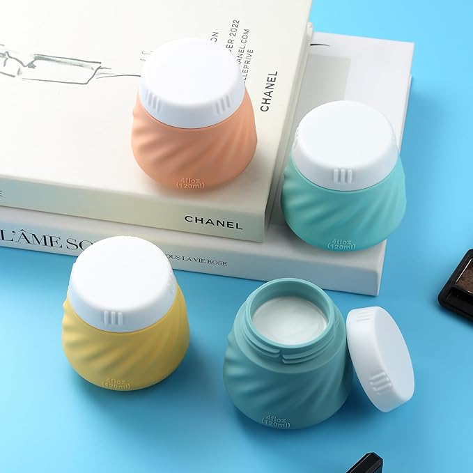 Gemice 4 OZ Travel Size Containers for Toiletries, 4-Pack Leak-Proof Silicone Slime Jars with Lids, BPA Free Small Round Cosmetic Slime Container for Lotion, Cream, Ointments, Travel Essentials