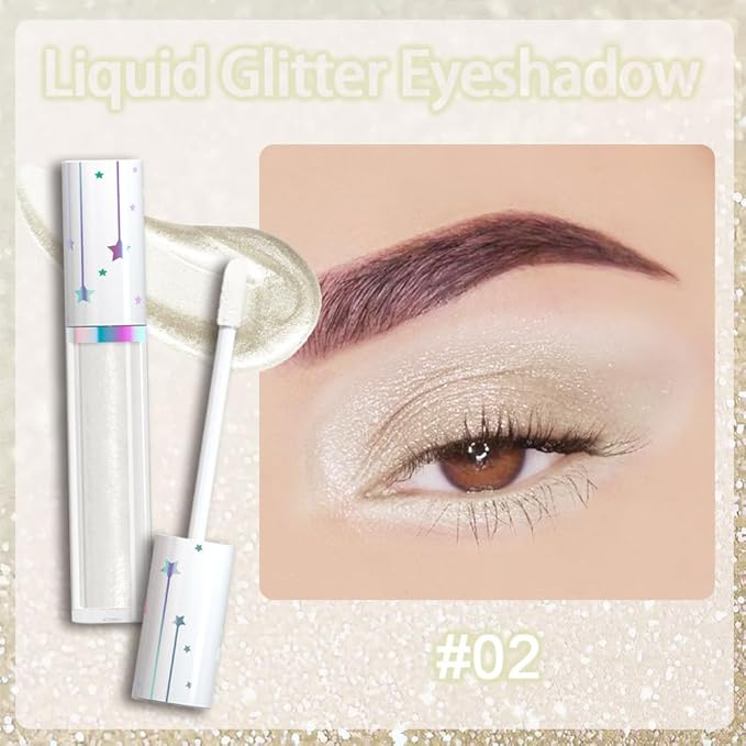 evpct Liquid Shimmery Glitter Eyeshadow Eyeliner, High Pigment Colored Metallic Eyeshadow Stick Eyeliner, Waterproof Long Lasting Sparkle Eye Makeup Set for Women, 02# white