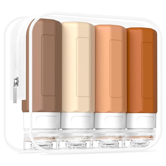 Redfly Travel Bottles for Toiletries, 3oz Tsa Approved Travel Size Containers, BPA Free Leak Proof Squeezable Containers for Toiletries, Silicone Refillable Essentials for Shampoo Conditioner Apricot