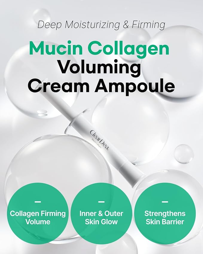 Mucin Collagen Voluming Ampoule Moisturizer Face Cream (Dual Collagen + Mucin Care) – Deep Hydrating Facial Skin Care for Women, 4ml x 5