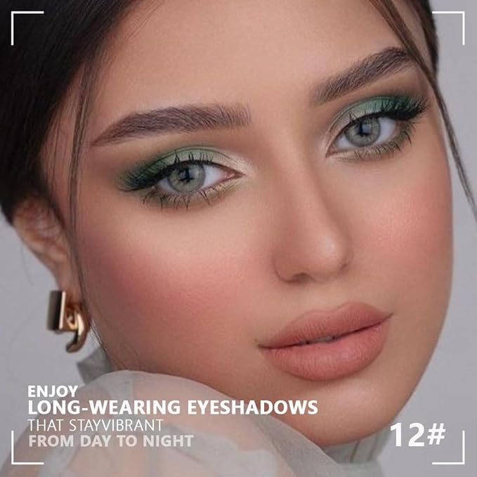 evpct Eyeshadow Quad Palette, Cyan Festival Forest Dark Green Glitter Shimmer Metallic Matte High Pigment Mini Eye Shadow Palette Makeup for older Women, Smudge Proof Vegan Cruelty-free, Green Series