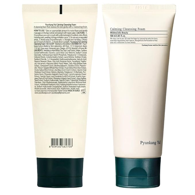 Pyunkang Yul PKY Calming Cleansing Foam, Low pH Formula Facial Wash/Cleanser with Witch Hazel, AHA for oil control- Cica, Tea Tree Extract - Rapid Moisture replenishment 3.38 Fl.oz