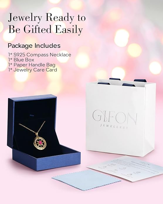 S925 Necklace Gift for Wife |Compass Jewelry |Women Anniversary |Sterling Silver |Girlfriend Birthday Gifts for Her Valentines |I'd be Lost without You |Jewel 18K Gold