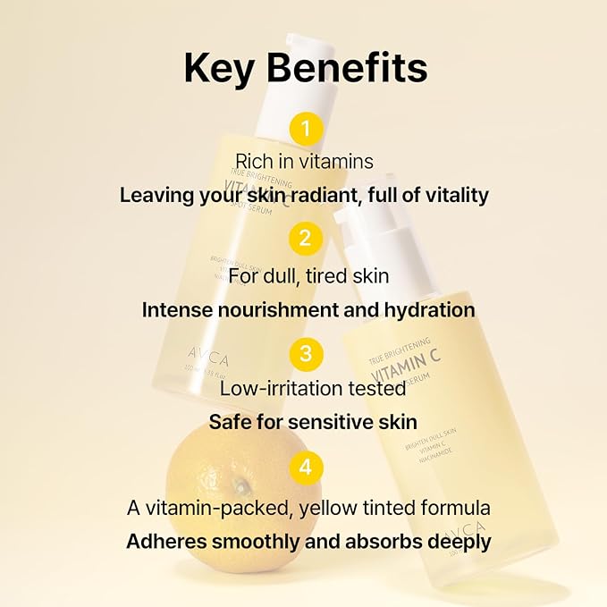 AVCA True Vitamin C Serum 3.38fl.oz. - for Dark Spots Remover Facial Serum with Vitamin C, Niacinamide, Korean Skin Care