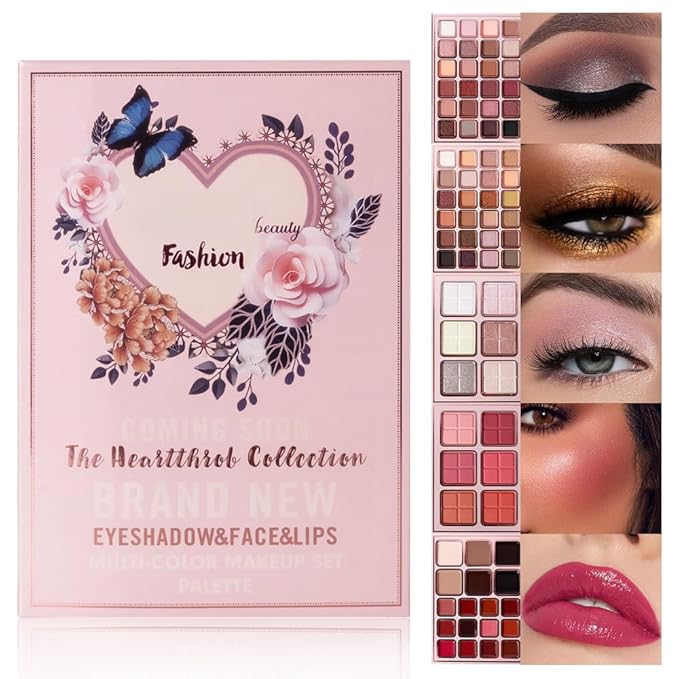 78 Colors All-In-One Makeup Palette β 5 Layer Makeup Kit with Matte & Shimmer Eyeshadows, Blushes, Highlighters, Lip Glosses & Lipsticks β Full Face Harmony Set β Holiday Gift for Women