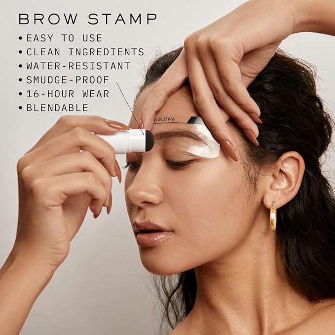 MADLUVV Brow Stamp Kit with Brow Stencils – Easy Eyebrow Shaper for Natural-Looking Brows – Popular Eyebrow Stencil Kit Used by Professionals – 9 Shapes, Spoolie, Travel Bag & Stamp (Brunette)