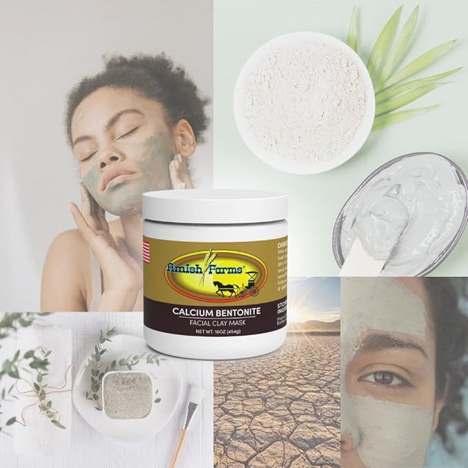 Amish Farms Facial Clay Mud Mask w/All Natural Calcium Bentonite Clay for Oily Skin | Women & Mens Face & Body Clay | 16 Ounce Each | Made in USA