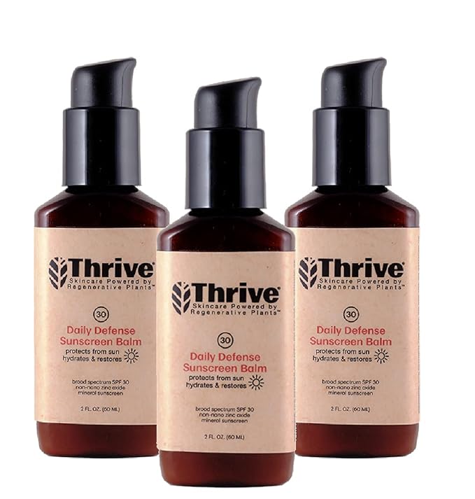 Thrive Natural Care Moisturizing Mineral Face Sunscreen SPF 30, 2 Ounces, Lightweight Moisturizer Broad-Spectrum Natural Face Sunblock with Clear Zinc Oxide & Antioxidants, Vegan Non Greasy, Pack of 3