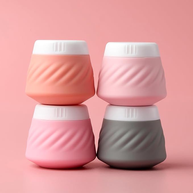 Gemice Travel Containers for Toiletries, TSA Approved Silicone Travel Jars for Cream, Leak-Proof Travel Size Toiletries Containers with Lid for Lotion Skincare Makeup (4 Pack)