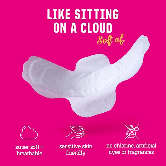 Flo Bamboo Night Period Pads with Wings (80 Pads) - Super Absorbent, Soft, Thin