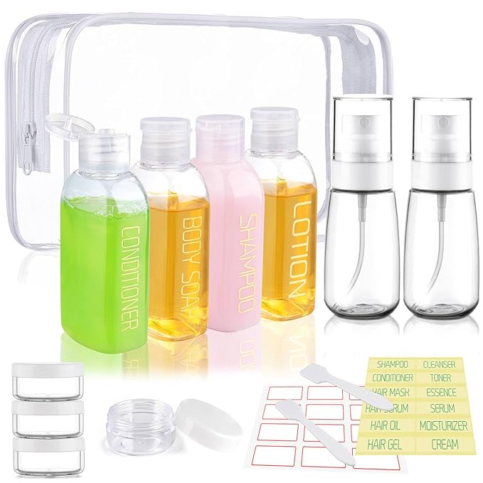 Cosywell Travel Size Bottles for Toiletries 10PCS TSA Approved Shampoo and Conditioner Containers Leakproof Spray Bottle for Cream Lotion Rose Water Travel Essential Toiletries