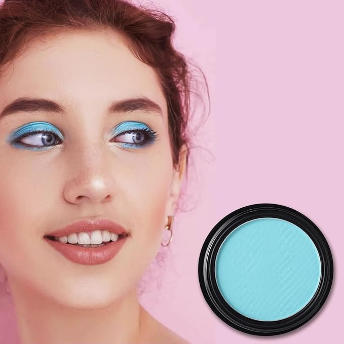 MEICOLY Light Blue Single Eyeshadow,Bold Turquoise Pressed Powder Matte Eye shadow,Turquoise Blue Shade for Halloween Smurf Corpse Bride Sally Makeup,Opaque Vegan Cruelty Free for Day & Night