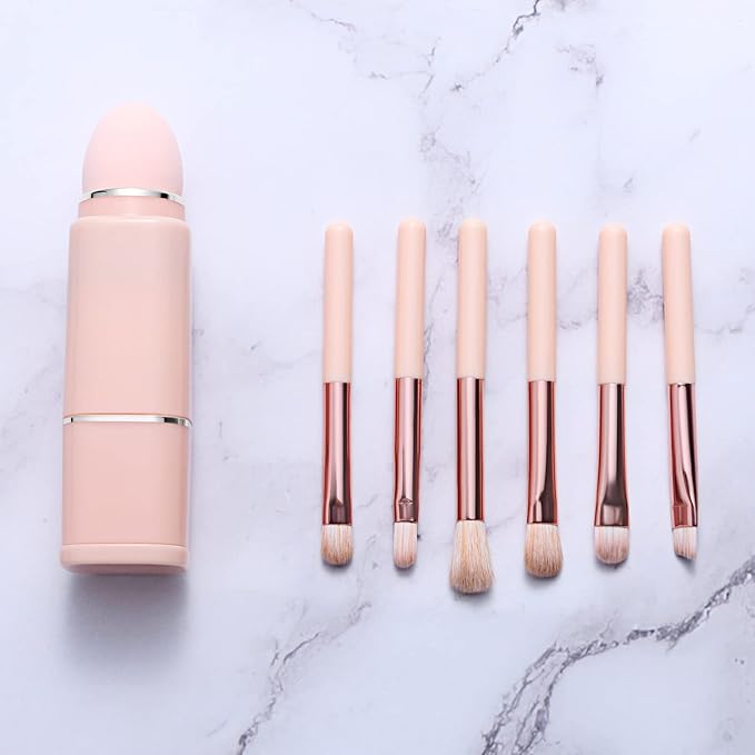 Vtrem Portable Retractable Makeup Brushes Set - 8 in 1 Travel Powder, Angled, Lip, Eyeshadow, Foundation Blending, Beauty Sponge All in One Make Up Brush Set