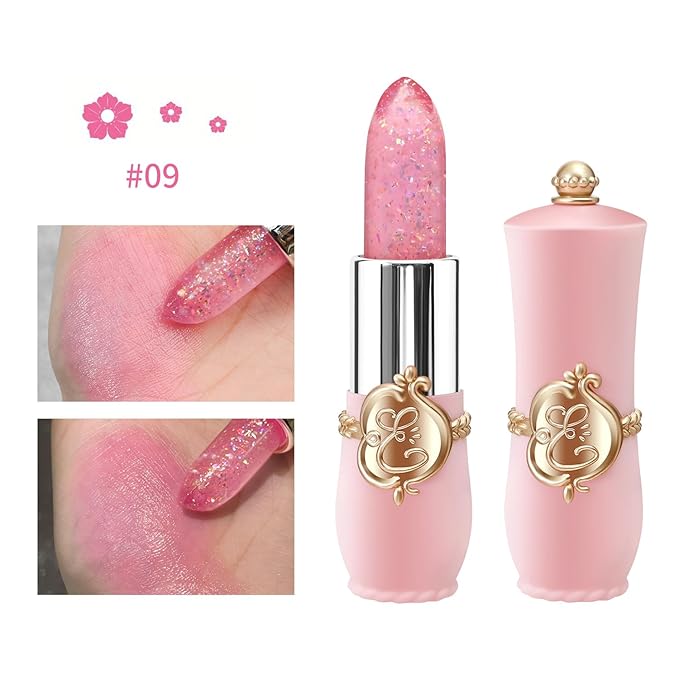 3 Pcs/Set Flower Jelly Lipstick Set Temperature Change Moisturizer Long Lasting Nutritious Glossy Shine Lip Balm Magic Gold Crystal PH Color Change Lip Gloss for Women